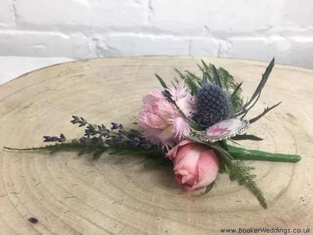 Groom Buttonhole Rose Carnation Eryngium Lavender
