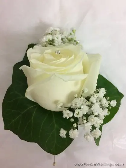 Cream rose with diamante centre and gypsophila grooms buttonhole