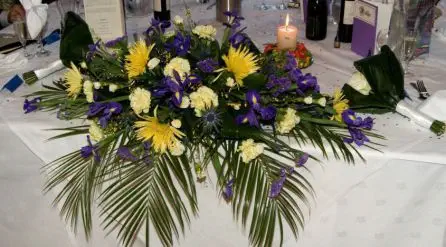 Yellow and Blue Top Table Arrangement