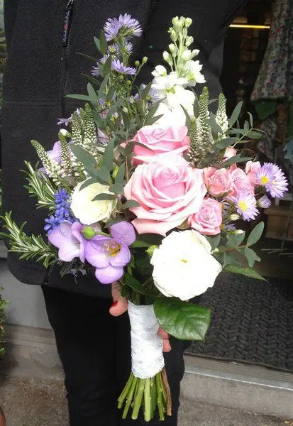 Pink Lilac and Cream Country Style Bridesmaids Bouquet Side