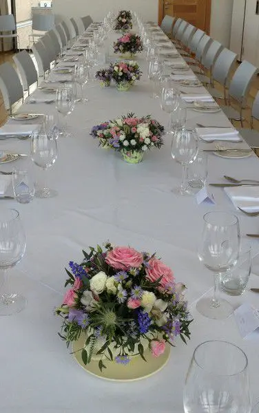 Pink White and Lilac Teacup and Cupcake Country Style Arrangements