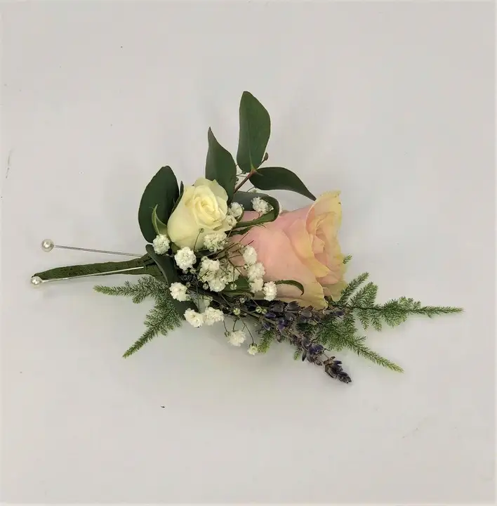 Grooms Boutonniere with Roses and Lavender