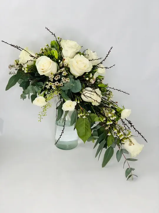 Shower Bouquet for Winter Bride with Roses and Eucalyptus