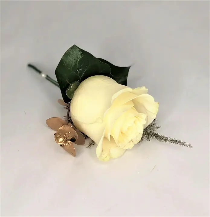 White Rose Buttonhole with Gold Foliage