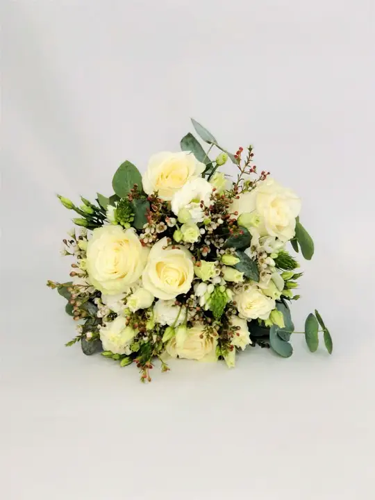 White Rose Handtied Bouquet with Waxflower