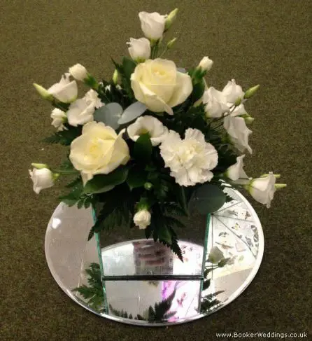 All White Rose Mirror Cube Table Centrepiece