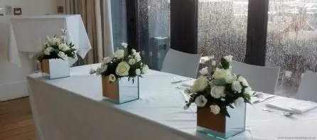 White Rose Mirror Cube Arrangments Top Table at Hope Street Hotel