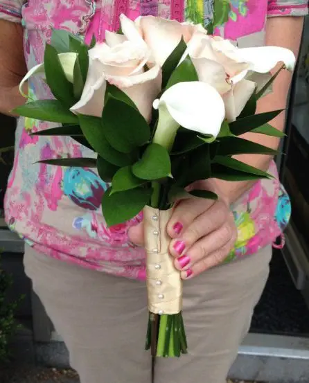 Quicksand Gold Rose and Calla Lilly Bridesmaid Bouquet - Side