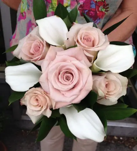 Quicksand Gold Rose and Calla Lilly Bridesmaid Bouquet