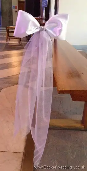 Blush Pink Satin and Diamante Bow Pew Ends - Full Length