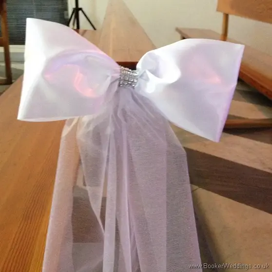 Blush Pink Satin and Diamante Bow Pew Ends