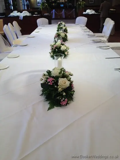 Cream and Blush Pink Table Runner Centrepiece Arrangements Marriot Queens Square Liverpool