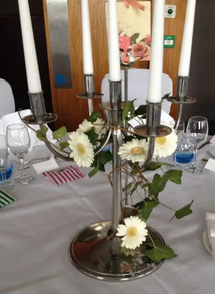 Gerbera and Ivy Candelabra Table Arrangement