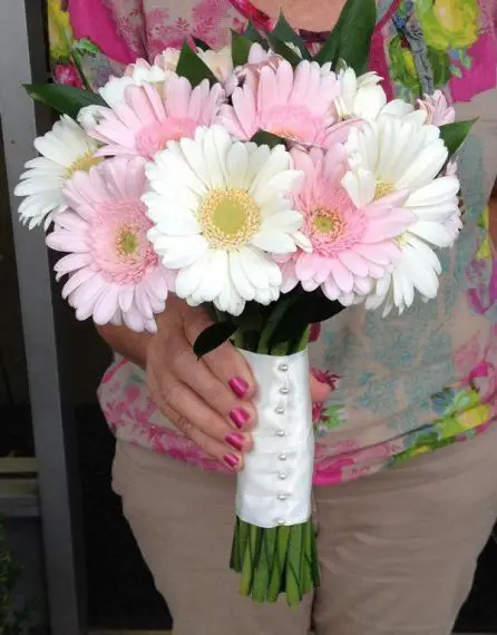 Pink and White Gerbera Brides Bouquet - Side