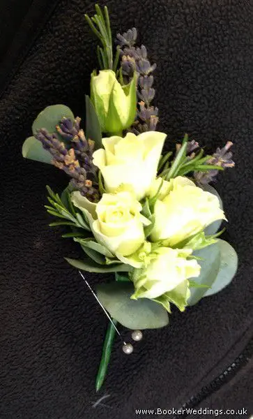 White Rose and Lavender Just Picked Garden Flower Grooms Buttonhole