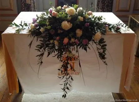 White Rose, Pink Rose and Lavender Just Picked Garden Flowers Registrars Table at Knowsley Hall