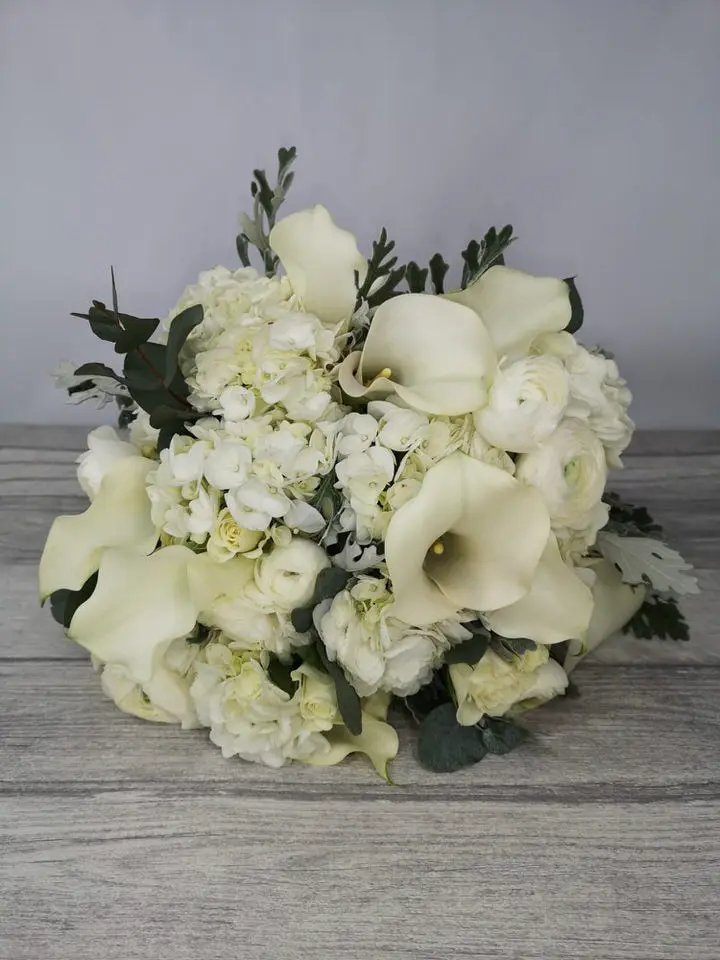 Bride Handtied White Calla Lily Hydrangea and Ranunculus