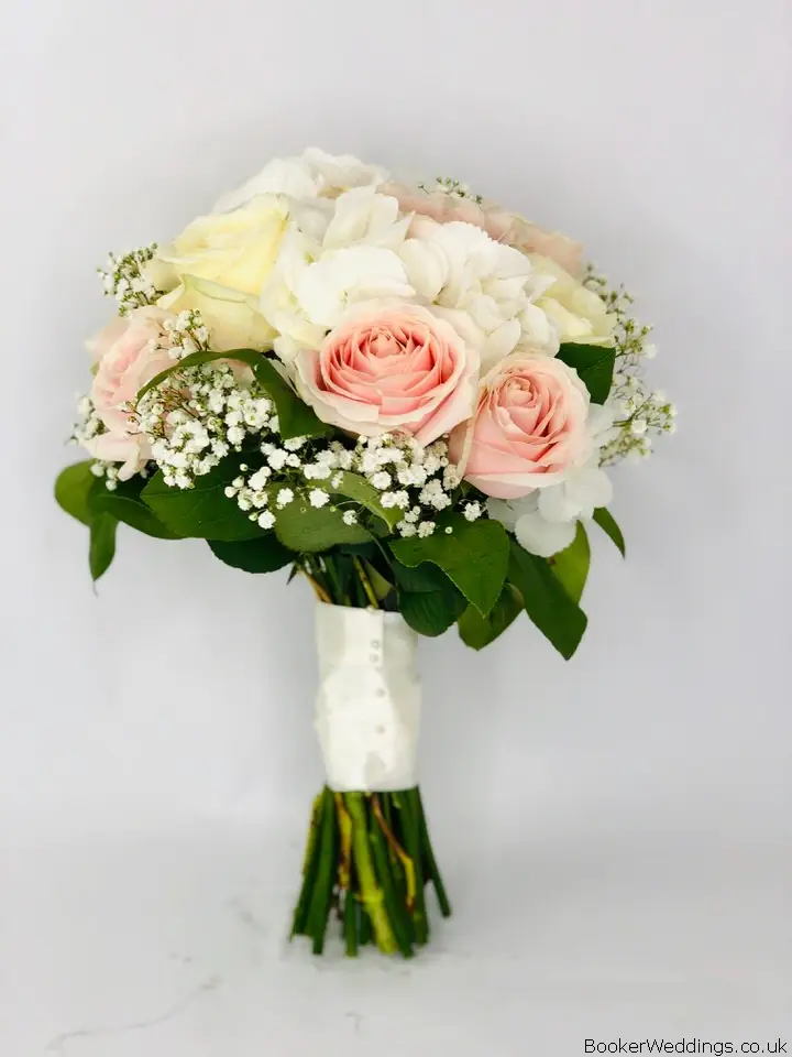 Bride Handtied Bouquet of Roses and Hydrangeas
