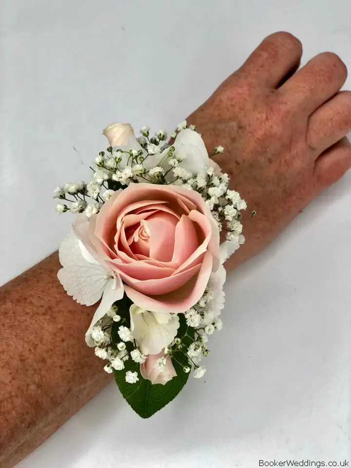 Pink Rose Hydrangea and Gyp Wrist Corsage