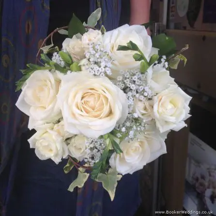 All White Rose and Orchid Bridesmaid Bouquet