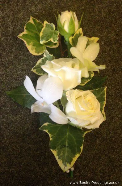 All White Rose and Orchid Grooms Buttonhole