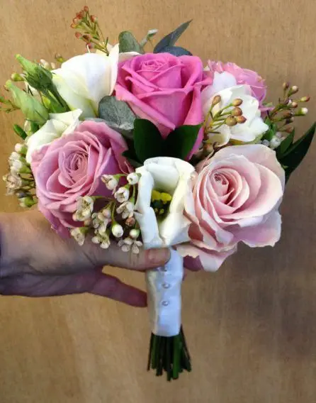 Pink Rose and Freesia Bridesmaid Bouquet - Side