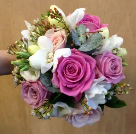 Pink Rose and Freesia Bridesmaid Bouquet