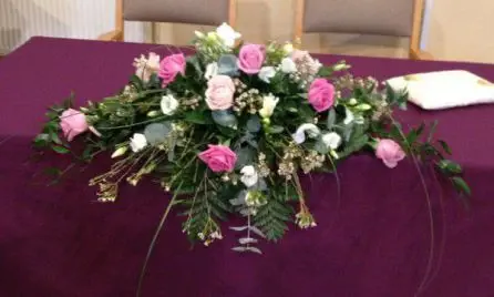 Pink Rose and Freesia Top Table Arrangement