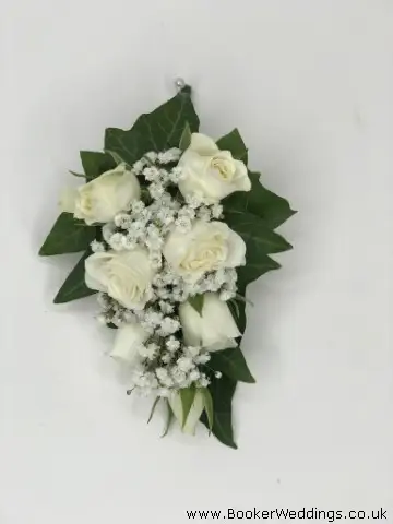 White Spray Rose and Gyp Pin Corsage