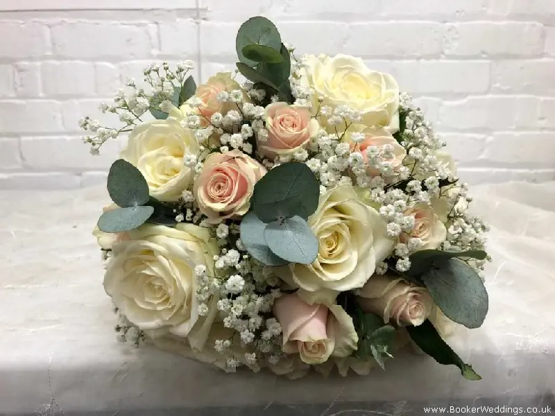 Bride Hand Tied Rose Bouquet in Peaches and Cream
