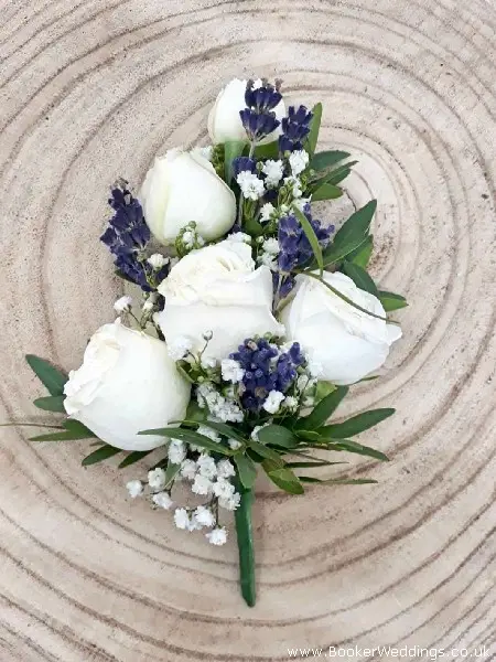 White Spray Rose and Lavender Pin Corsage for Mother of the Bride