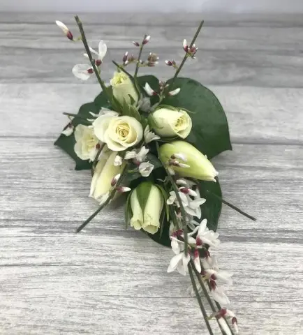 White Rose and Green Pin Corsage Mother of Groom