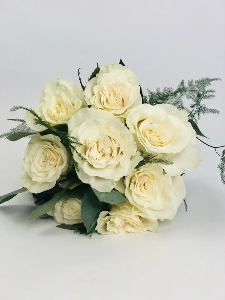 White Rose Bridesmaid Hand Tied Bouquet