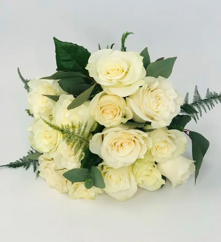 White Rose Eucalyptus and Asparagus Fern Bouquet