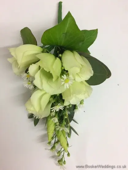 Cream Mothers pin corsage with lissianthus and aster daisies