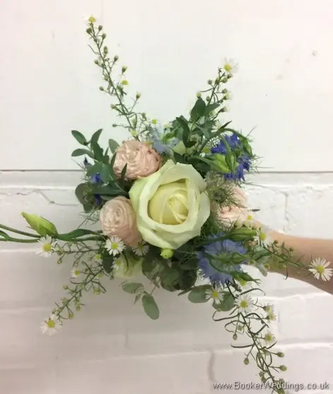 Rustic just picked pink blue and cream bridesmaid bouquet