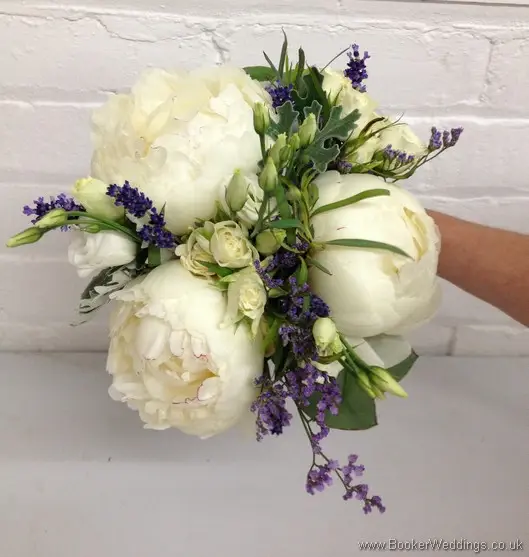 Just Picked English Country Garden Bridesmaid Bouquet with Peonies, Lissianthus, Spray Roses, and Lavender
