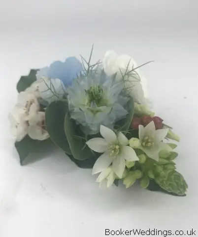 Blue and White Pin Wedding Corsage