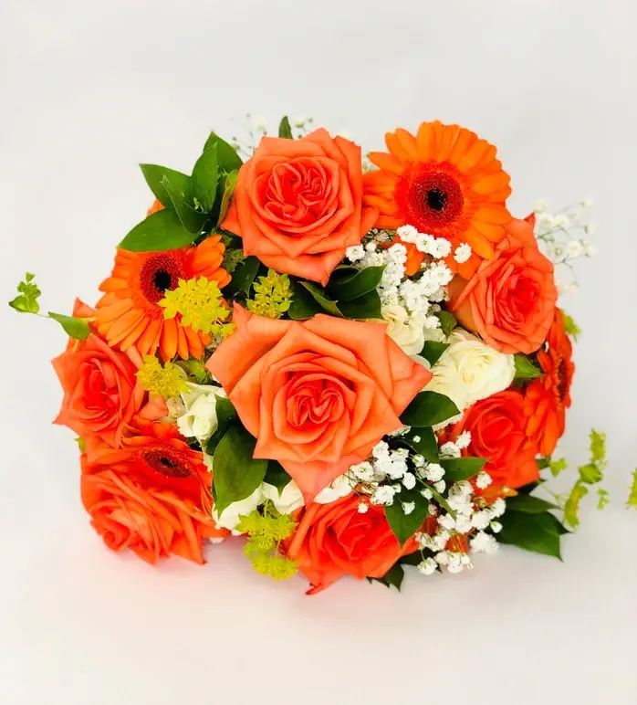 Bride Bouquet  Roses Gerbera Bupleurum and Gypsy Grass