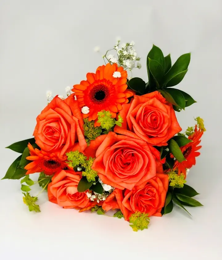 Bridesmaid Bouquet Roses Gerbera Bupleurum and Gyp