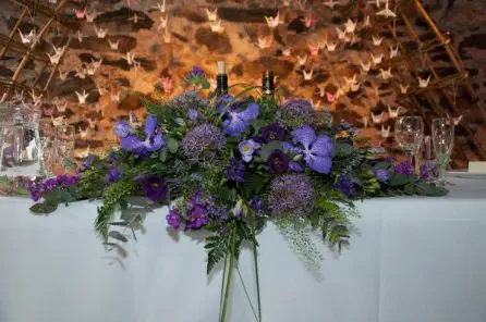 Puple Vanda Orchid and other Purple Flowers Top Table Arrangement