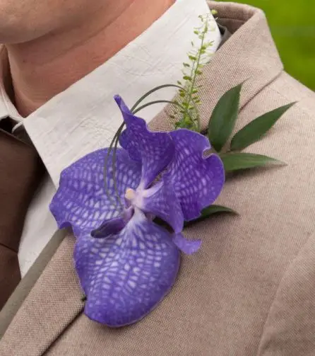 Purple Vanda Orchid Grooms Buttonhole