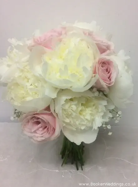 Blush Pink Roses and White Peonies Bride Hand Tied Bouquet