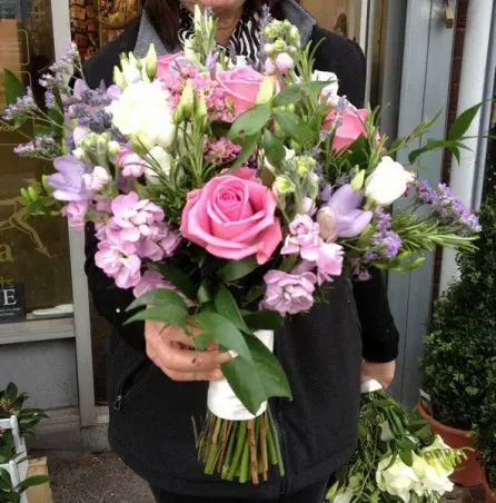 Brides Bouquet Pink and Lilacs Side View