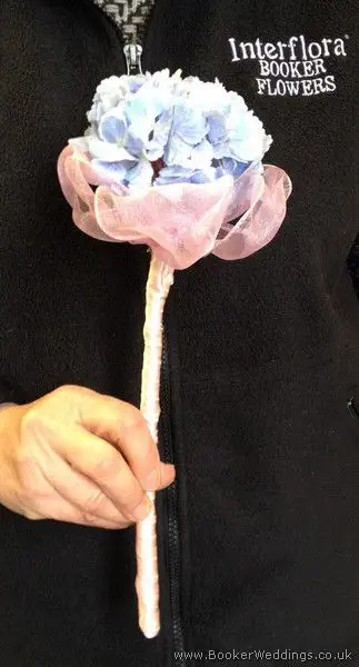 Blue Hydrangea Wand Bouquet for Flower Girl Side View
