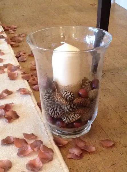 Acorns and Pinecones Candle Table Arrangement