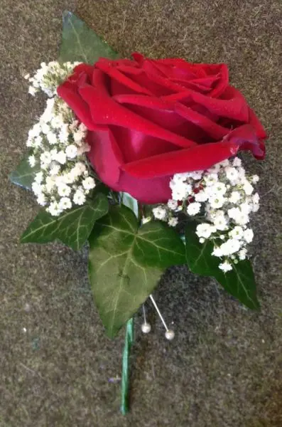 Red Rose and Gypsophilia Grooms Buttonhole