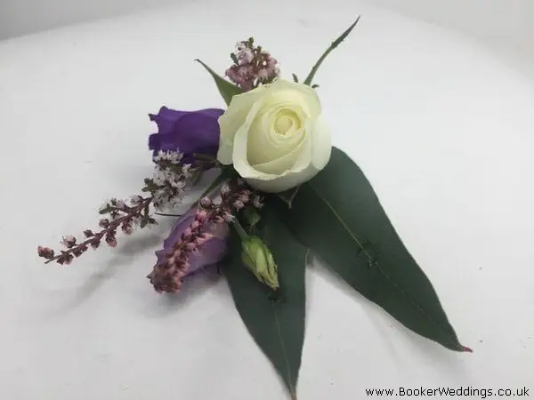 White and Purple Fancy Rose Buttonhole For Witnesses