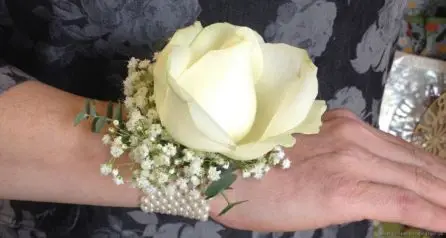 All White Rose and Gypsophila Wrist Corsage