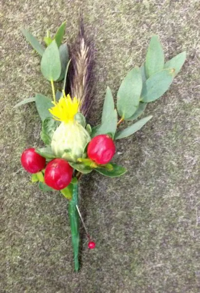 Carthumus and Hypericum Buttonhole - Jungle Wedding - Zoo
